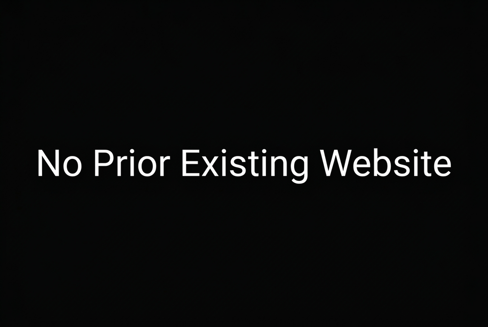 black screen with white text that reads "No prior existing website".
